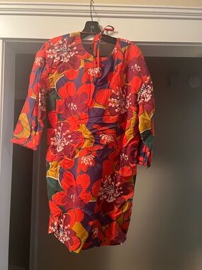 Something Navy Red Floral Tie-Neck Mini Dress